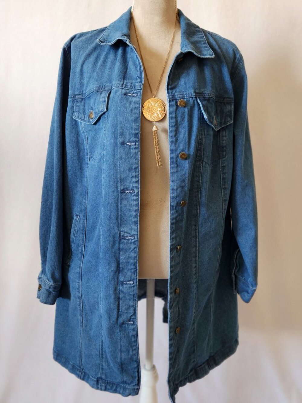 Jessica London Women's Plus 20W Long Sleeve Button Down Long Blue Denim Jacket - Picture 2 of 15
